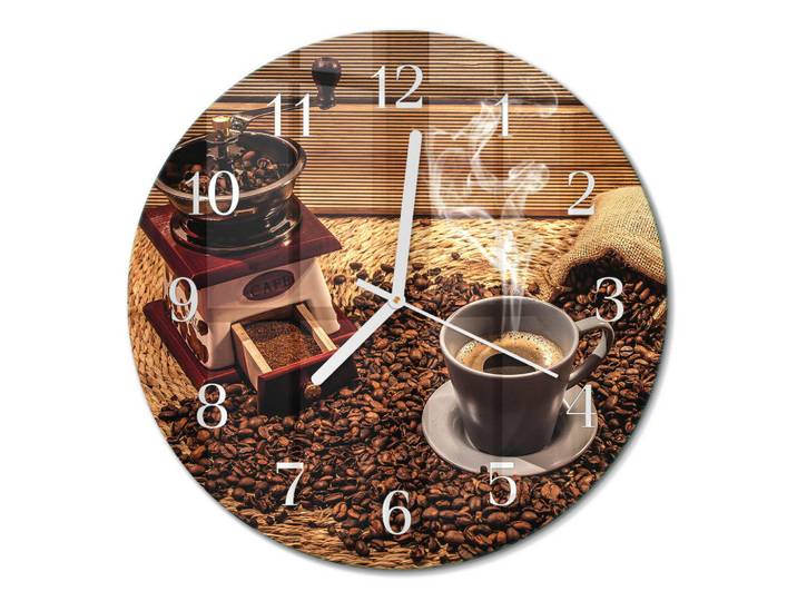Tulup Wanduhr fi30 cm - Kaffeebohnen, Braun, Glas, Rund, 30x30x0.4 cm, Dekoration, Uhren, Wanduhren