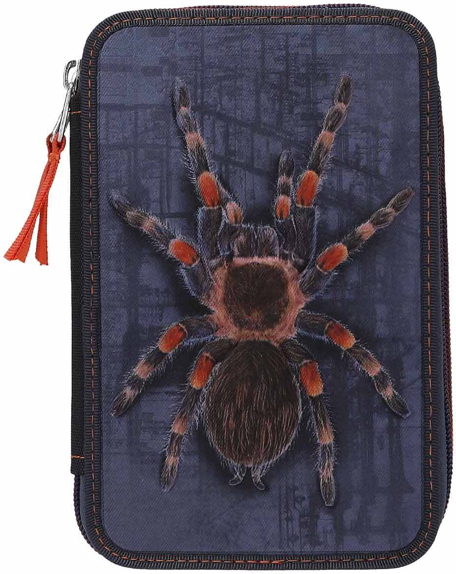 Buntstift DEPESCHE "2-Fach Federtasche mit Spinne Adventure World 5,5 x 12 x 19 cm blau-orange", Kinder, bunt (blau, orange), Kunststoff, Stifte Buntstift