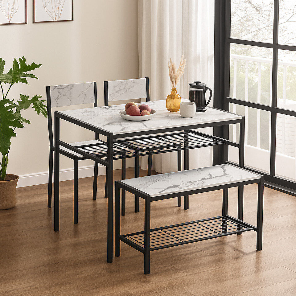 Metro 4 -Person Marble Dining Set White 4