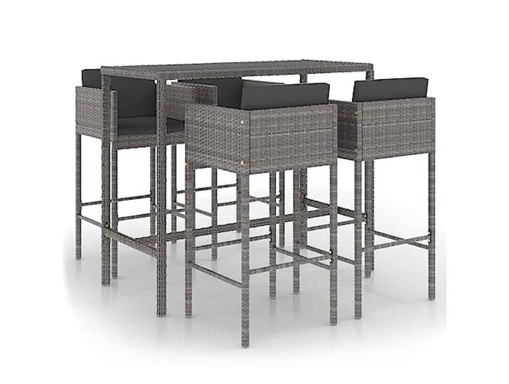 Helloshop26 Garten-Bar-Set, 5-teilig, mit Kissen, Polyrattan, Grau, 02_0013402