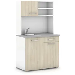 Büroküche PRIMO, Mischbatterie, 1/2 Türen, weiß/Eiche natur