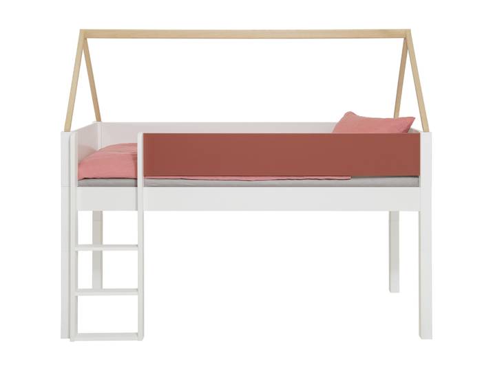Kinderbett Elina weiss, braun, rot Buche massiv 90 x 200 cm