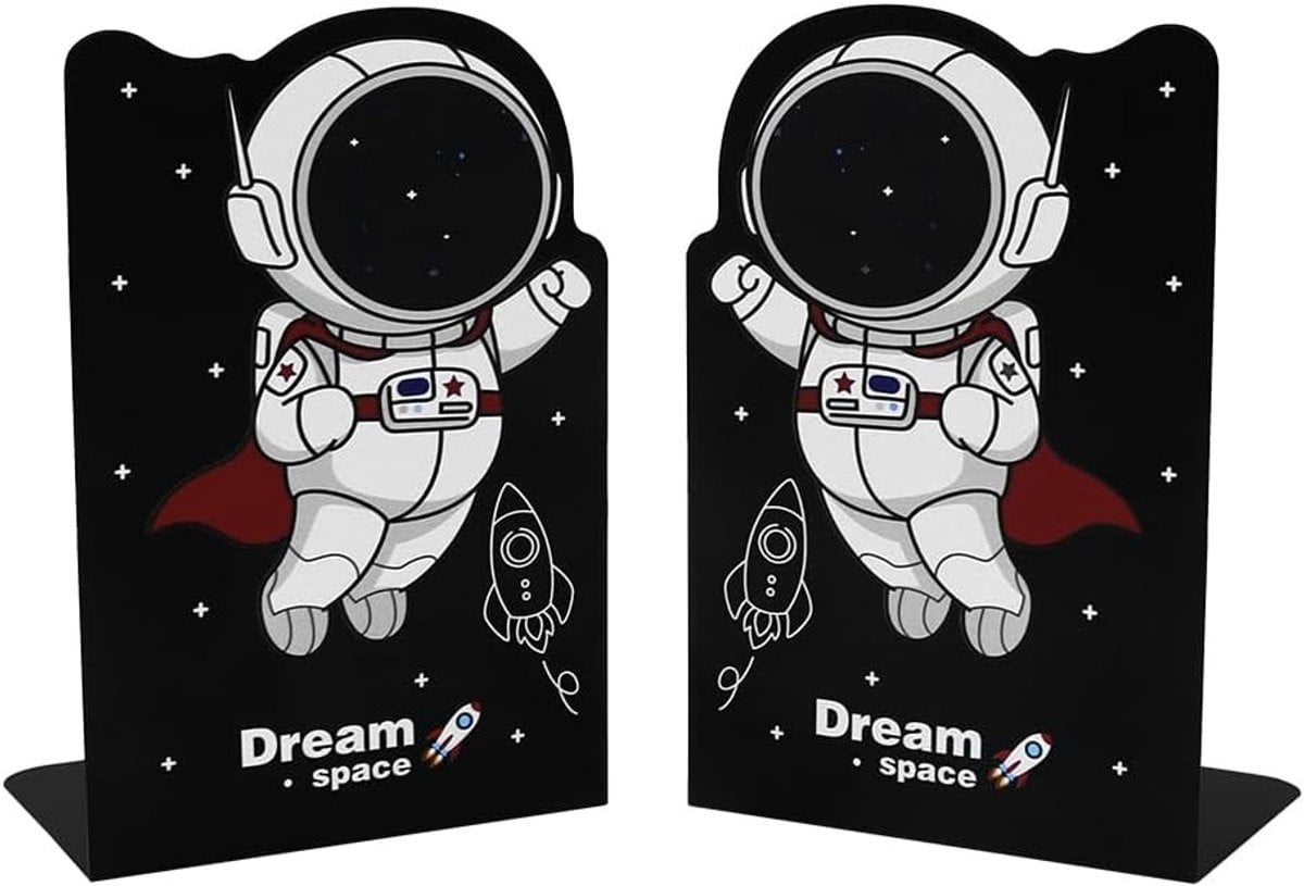 Zwarte Astronaut Boeksteunen van Metaal - Ruimte Thema Boekenplank Organizer