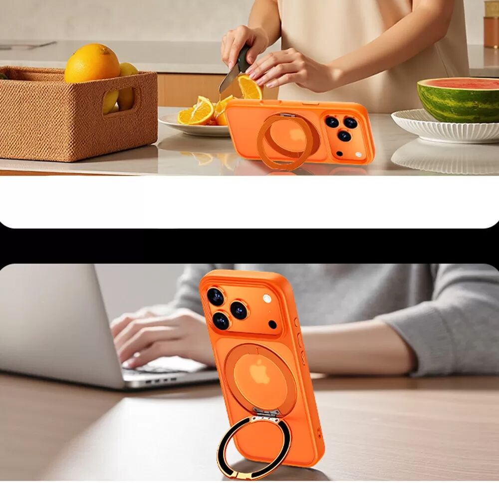 INF Orangefarbene Anti-Fall-Handyhülle mit Hautgefühl und 360°-Ständer, kompatibel mit iPhone 17 Pro Max