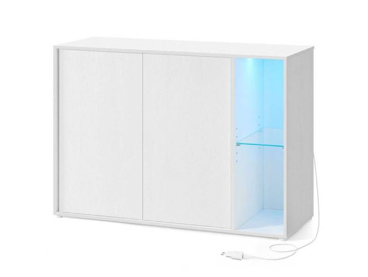 Buffet - SONGMICS HOME - Buffet avec Éclairage - Assemblage Ultra-Rapide sans Outils Toolless Blanc Neige