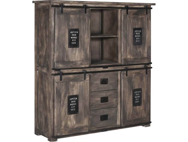 MASSIVMOEBEL24 Buffet 150x45 Manguier laqué Gris RAILWAY #225