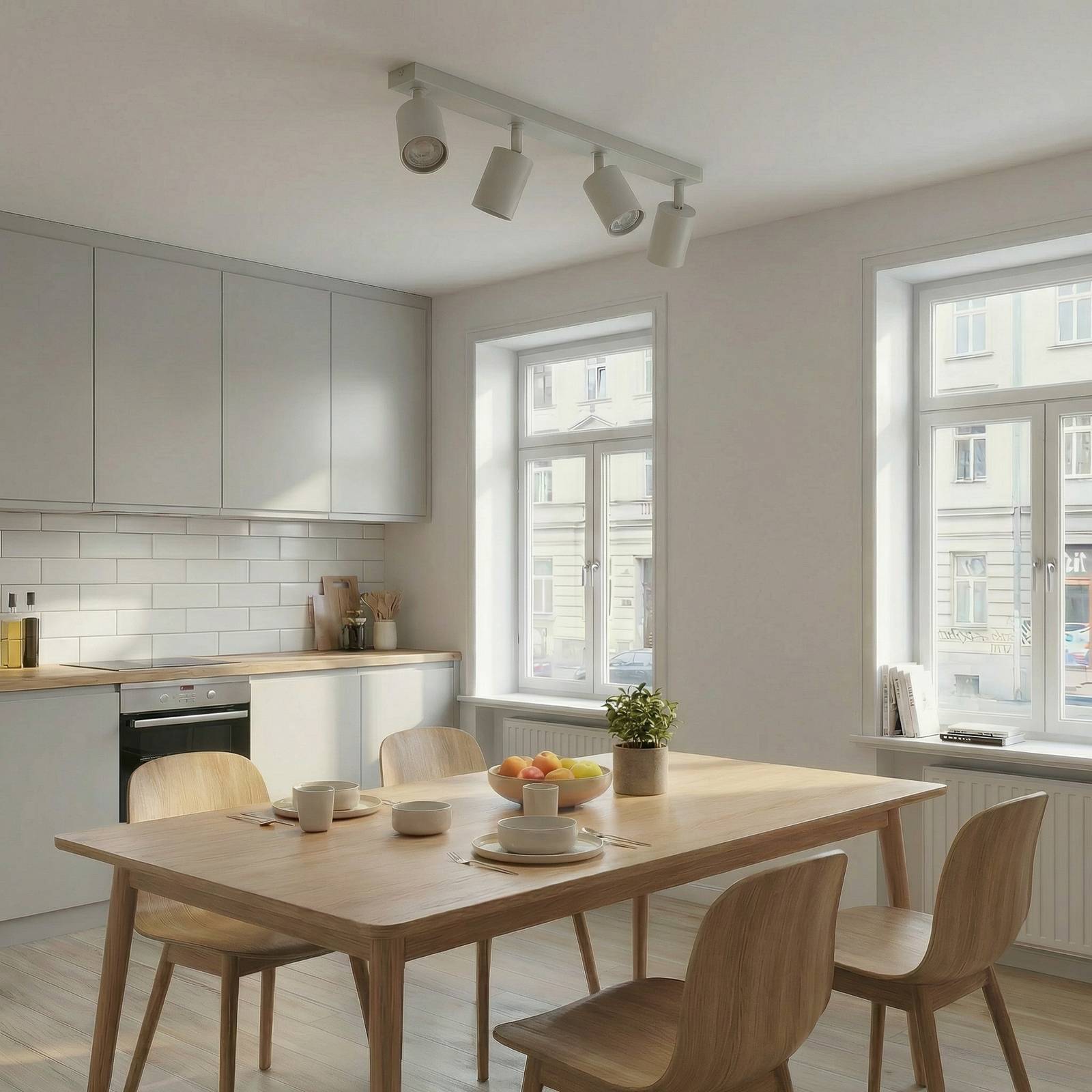 Deckenstrahler Zoom, 4-flammig, grau-beige, Stahl, GU10 Zoom SIGMA, dimmbar, creme / amber, für Wohn- / Esszimmer, Metall, Modern, Strahler