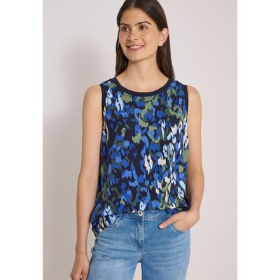 Blusentop CECIL, Damen, Gr. XL (44), urban dunkelblau, Web, 100% Viskose, gemustert, normal normal, Rundhals, abgesteppt, Blusen Blusentop, aus softer Viskose