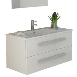 Badset Waschbecken Waschtisch Hochglanz Badmöbel LOCARNO weiss