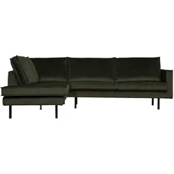 Ecksofa Rodeo Samt, modern und elegant, links, Dunkelgrün, komfortabel für 4-5 Personen