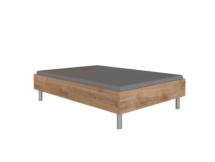 Futonbett Easy - Liegehöhe 60 cm 140 x 200cm Spanplatte, foliert Braun/Plankeneiche Dekor Silber Eiche