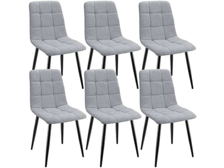 ANVOFONG Leinenstoff Esszimmerstühle 6er Set,Grau Karomuster,Esszimmerstuhl mit verstärkten Stuhlbeinen,Küchenstuhl Polsterstühle,Stuhl für Esszimmer,Küche & Wohnzimmer
