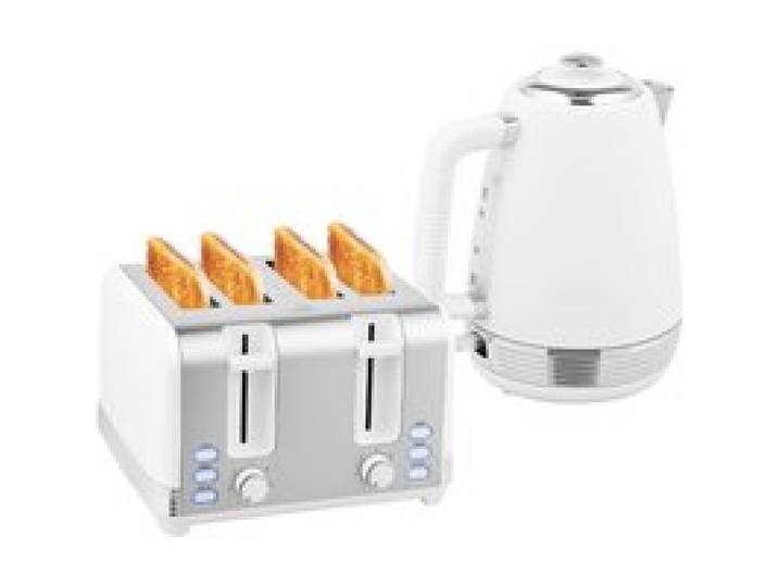 LIA Ensemble bouilloire et grille-pain bouilloire en acier inoxydable 1 7 L et 2200 W et grille-pain à 4 tranches blanc