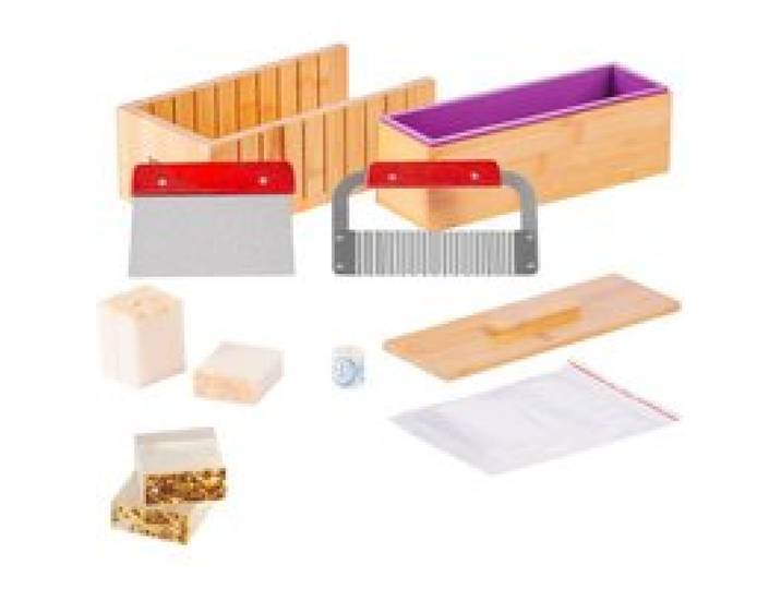 VEVOR Seifenschneider Set Seife Selb Machen 1301 mL, Seifenmachen Set Silikon, DIY Seifenherstellung Handgefertigt Seife Satz, Rechteckige Silikon Seife Form mit Bambuskasten 278 x 142 x 93 mm