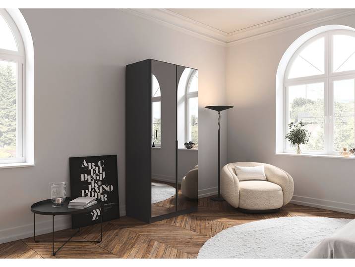 Drehtürenschrank Alabama - Grauspiegel B 90cm Grau/Graumetallic Premium Grau