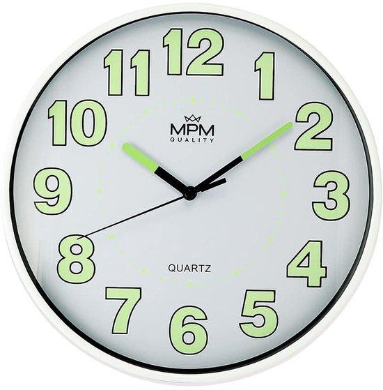 MPM Quality Lumini Wandklok met lichteffect en quartz uurwerk, wit/groen/grijs, Diameter: 24 cm
