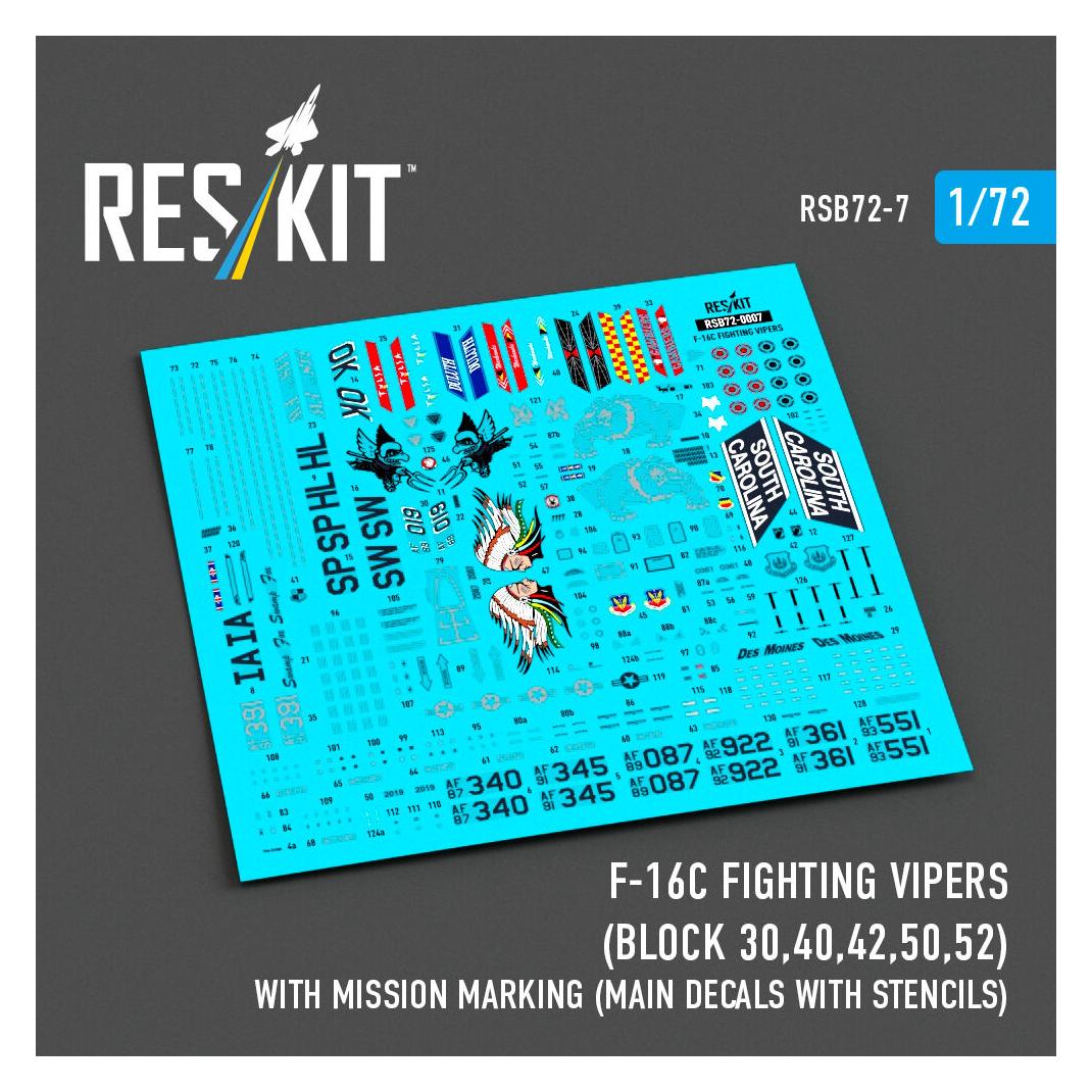 ResKit F-16C Fighting Vipers (Block 30,40,42,50,52) with mission marking (Main Decals with Stencils) (RSB72-0007)