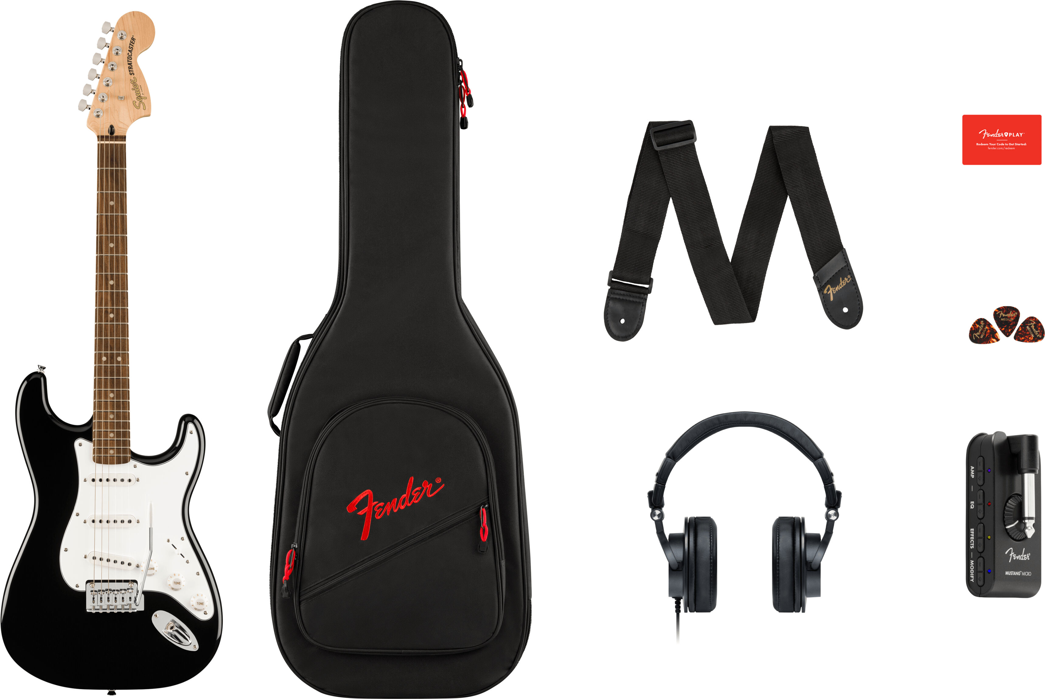 Fender Affinity Series Stratocaster Mustang Micro Pack Laurel Fingerboard Black