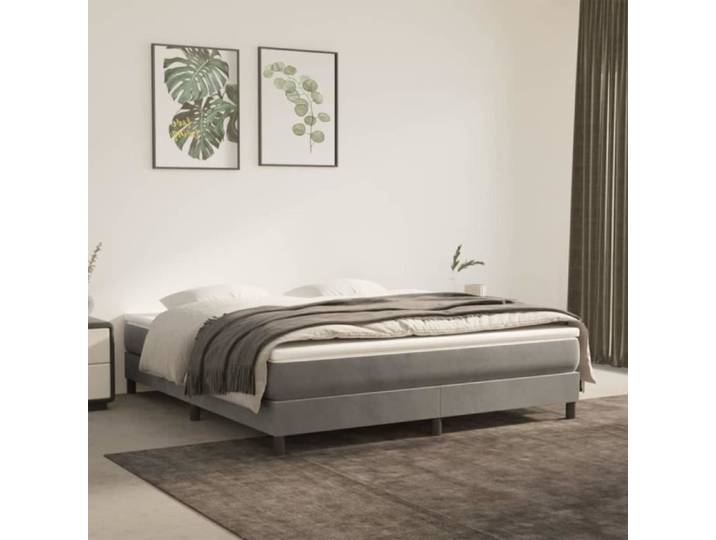 Sommier à ressorts - AKOZON - 160x200 cm - Velours gris clair - 2 places - 1 sommier monobloc