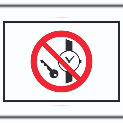 HB-Druck Mitführen von Metallteilen und Uhren verboten Symbol Schild A3 (297x420mm)