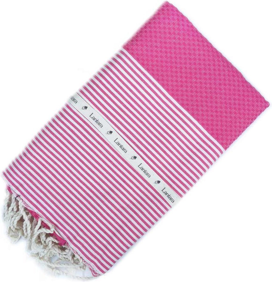 Lantara Hamamdoek Wafel met Ecru Streepjes - Roze - 100 x 200 cm