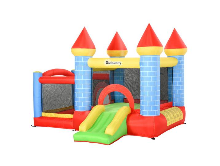 Outsunny Aufblasbare Hüpfburg mit Rutsche Pool für 3 Kinder Burg mit Gebläse, Rot, Kunststoff, 260x210x280 cm, Freizeit & Co, Gartenspielzeug, Hüpfburgen & Trampoline