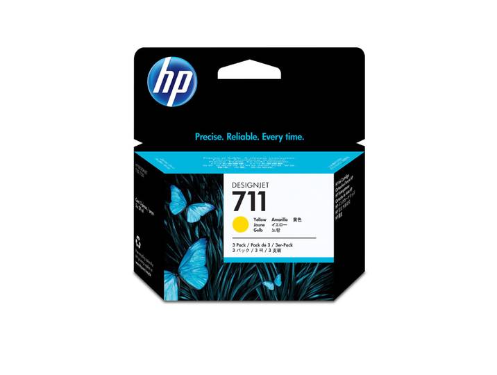 HP 711 pack de 3 cartouches d'encre DesignJet jaune, 29 ml, HP DesignJet T120, T520, A jet d'encre thermique, Jaune, CZ136A, Singapour, Malaisie, 114,