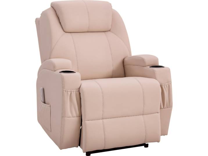 HOMCOM Fauteuil de Massage Inclinable\, Chaise de Relaxation avec dossier et repose-pied électrique réglables revêtement synthétique pour Salon\, Chambre\, Cinéma Maison Crème