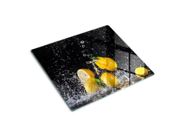 Tulup Glasplatte 60x52 cm Zitronen und Wasser, Gelb, Glas, 60x0.4x52 cm, Küchen, Küchenelektrogeräte, Herde, Herdabdeckplatten
