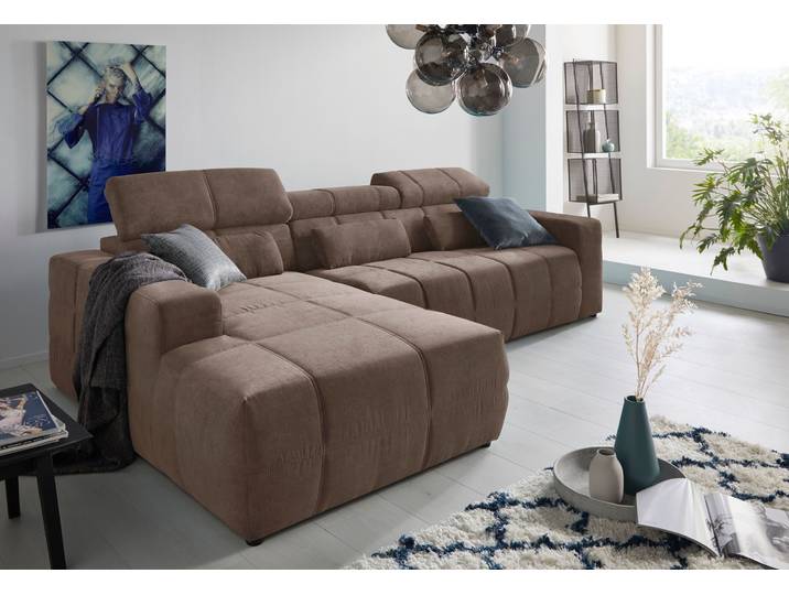 Ecksofa, Luxus-Microfaser Antikleder-Optik, Braun, 289×175 cm, Kopfteilverstellung, Vintage, Domo-collection
