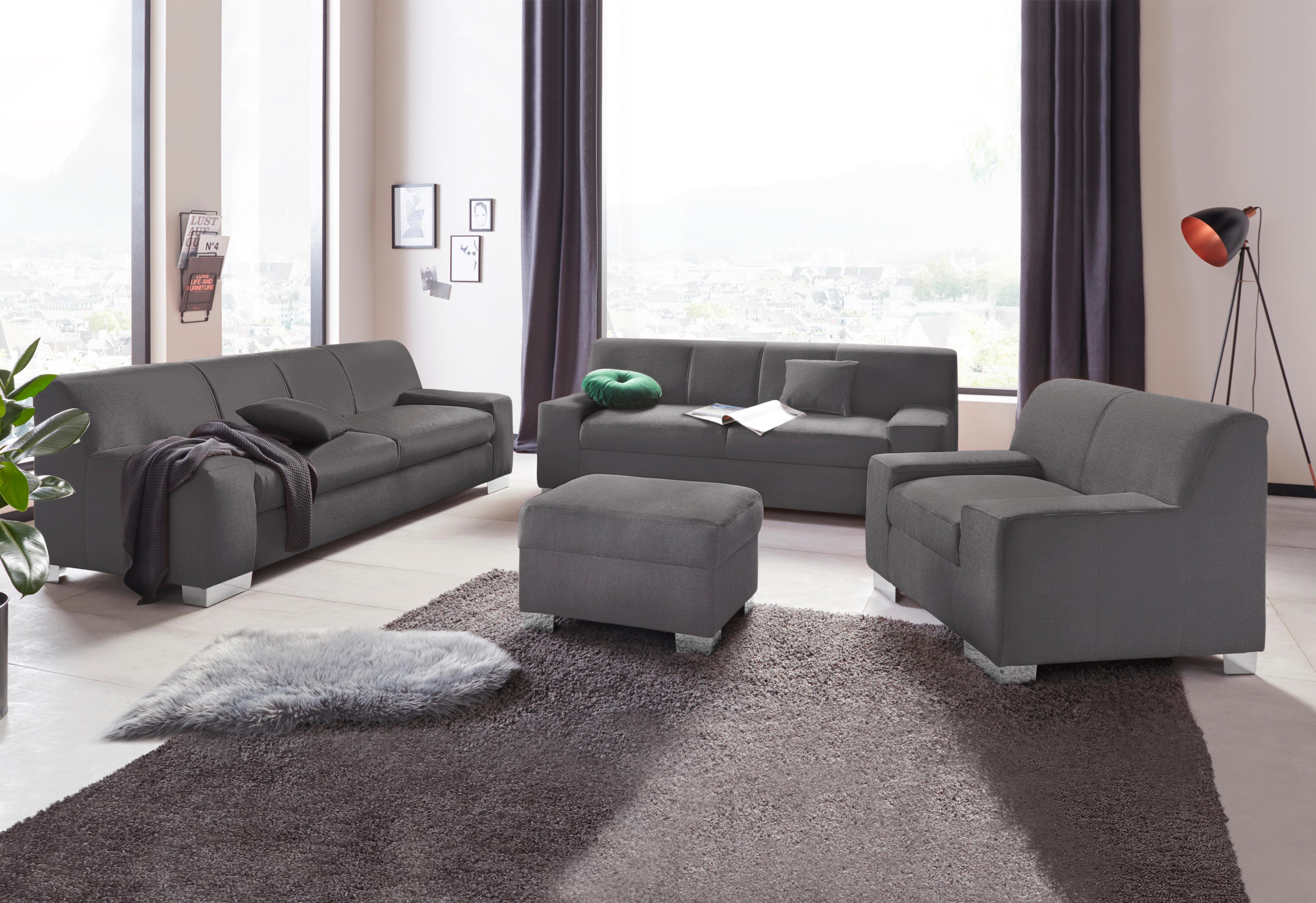 2,5-Sitzer DOMO COLLECTION "Bero, elegant und zeitlos, kubisch, flache Armlehnen, Breite 212cm", schwarz (pepper), B:212cm H:74cm T:85cm, Feinstruktur (100% Polyester);Luxus-Microfaser (100% Polyester);Zierkissen: Im jeweiligen Bezugsstoff;Struktur fein (