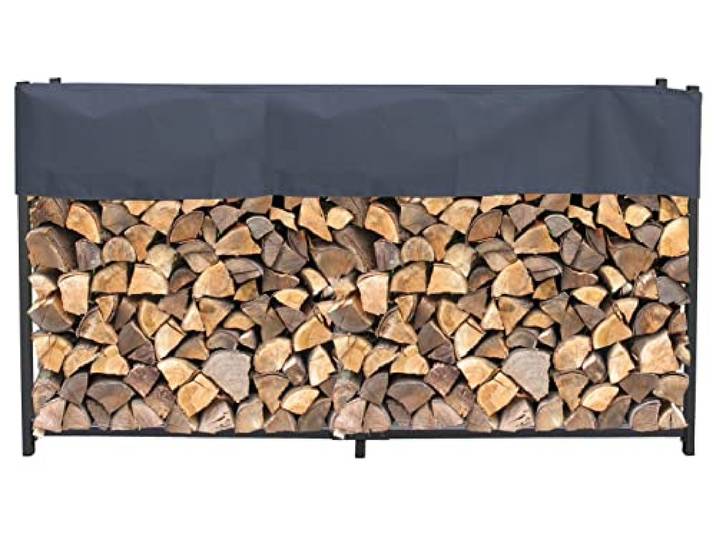 QUICK STAR Kaminholzregal Außen 200 x 25 x 115 cm Anthrazit, Garten Metall Kaminholzunterstand 0,8 m³ (1,3 SRM), Wetterfeste Stapelhilfe mit Schutzhülle Grau