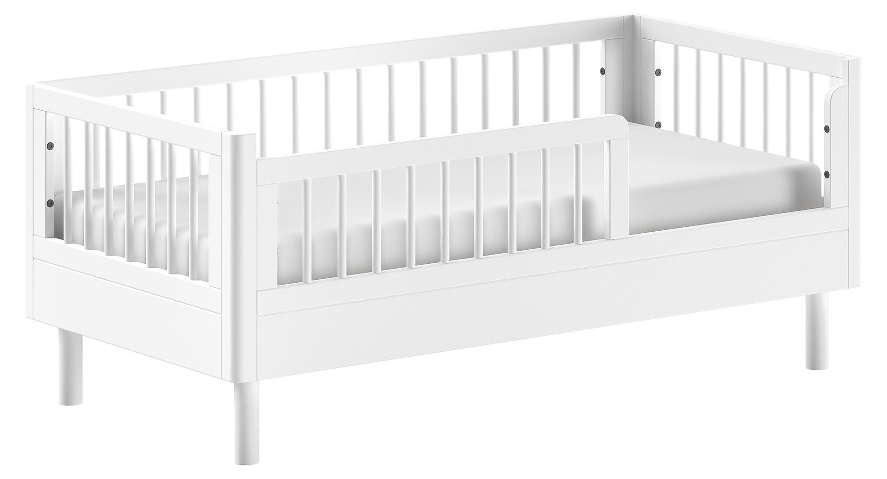 Kinderbett >Buche massiv< in weiß lackiert - 144x60x74 (BxHxT)