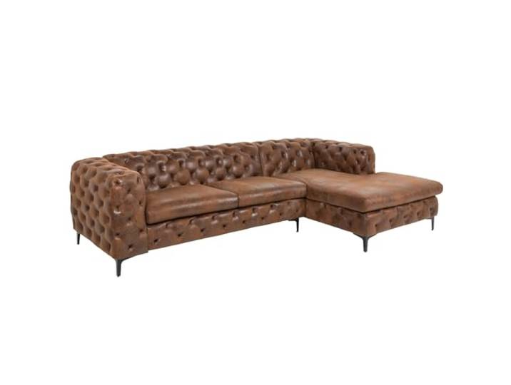 Ecksofa MODERN BAROCK - 275cm - antik braun - Microfaser - Federkern Taschenfederkern, Wildleder-Optik, Chesterfield-Design, englischer Stil, Rundum-Bezug, pflegeleicht