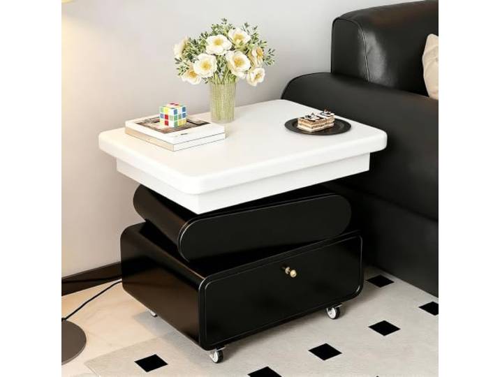 Couchtisch mit anhebbarem Blatt, Stauraum & Laufrollen, multifunktional Massivholz-Optik, verdeckter Stauraum, leise Laufrollen, minimalistischer Stil für Wohnzimmer & gehobene Innenräume(B)