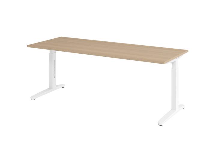 Schreibtisch Office Eiche manuelle Höhenverstellung 200 x 80 cm - Farbe: Eiche/Weiss - Schreibtisch