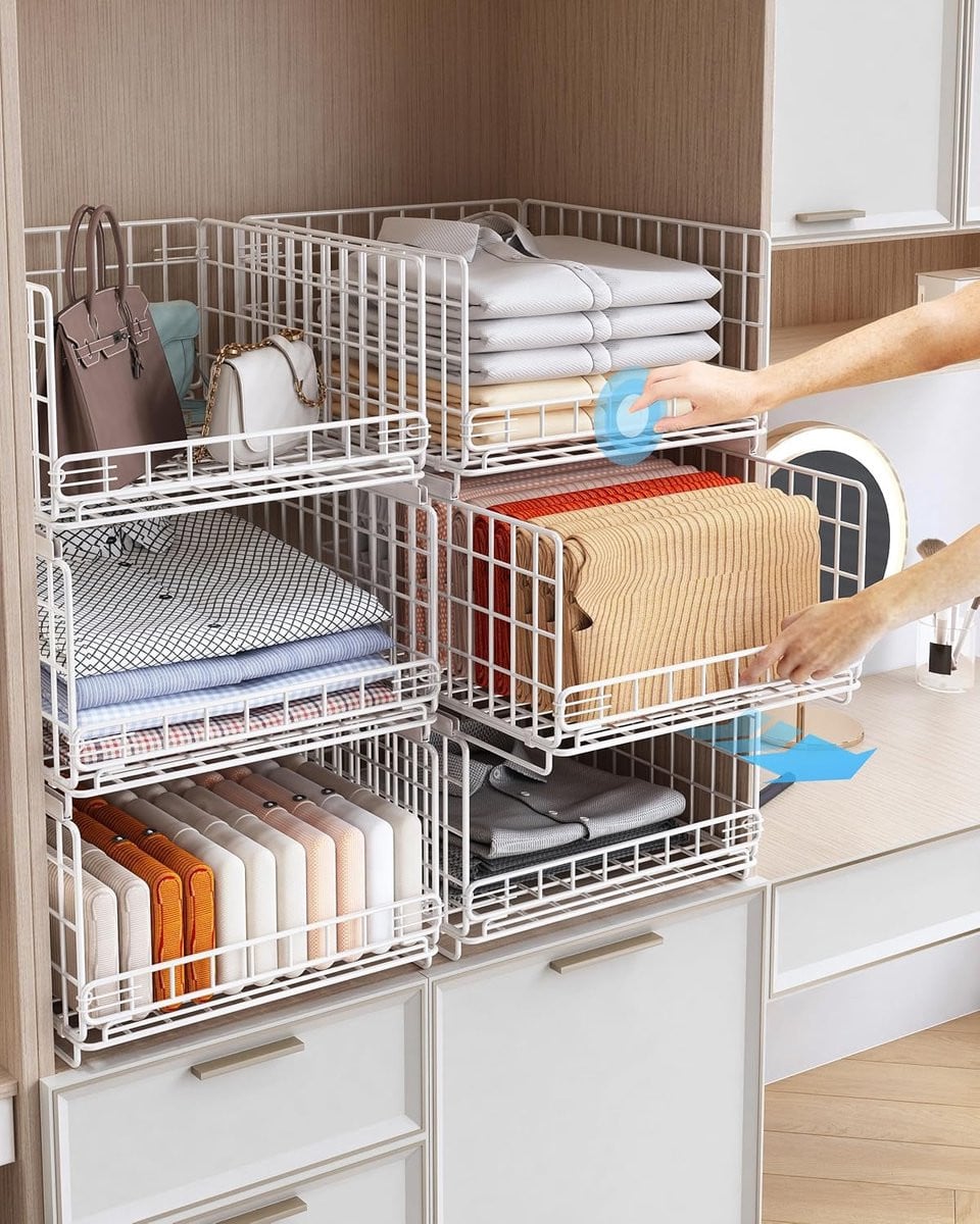 UMDONX Kast Organizer Kledingkast Opbergsysteem voor Garderobe, Keuken of Woonkamer - Wit, 6 Stuks