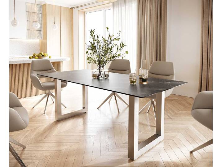 Esstisch Edge 200x100 Keramik Laminam® Noir Desir Braun Edelstahl Breit, Esstische