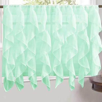 Sweet Home Collection Mint Vertical Ruffled Waterfall Valance and Curtain Tiers