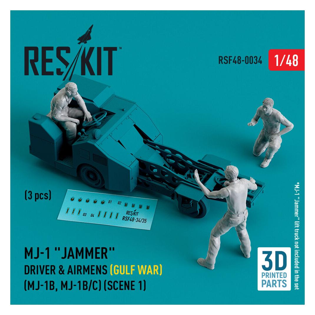 ResKit MJ-1 Jammer Driver & airmens (Gulf War) (MJ-1B, MJ-1B/C) (scene 1) (3 pcs) (3D Printed) (RSF48-0034)