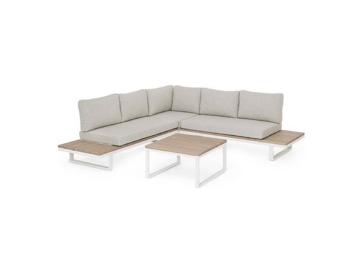 Feeling4Home Gartensofa Zelmar - Aluminium Off-White & Olefin Grau, inkl. Couchtisch, Inkl. Couchtisch 72x72x41 cm
