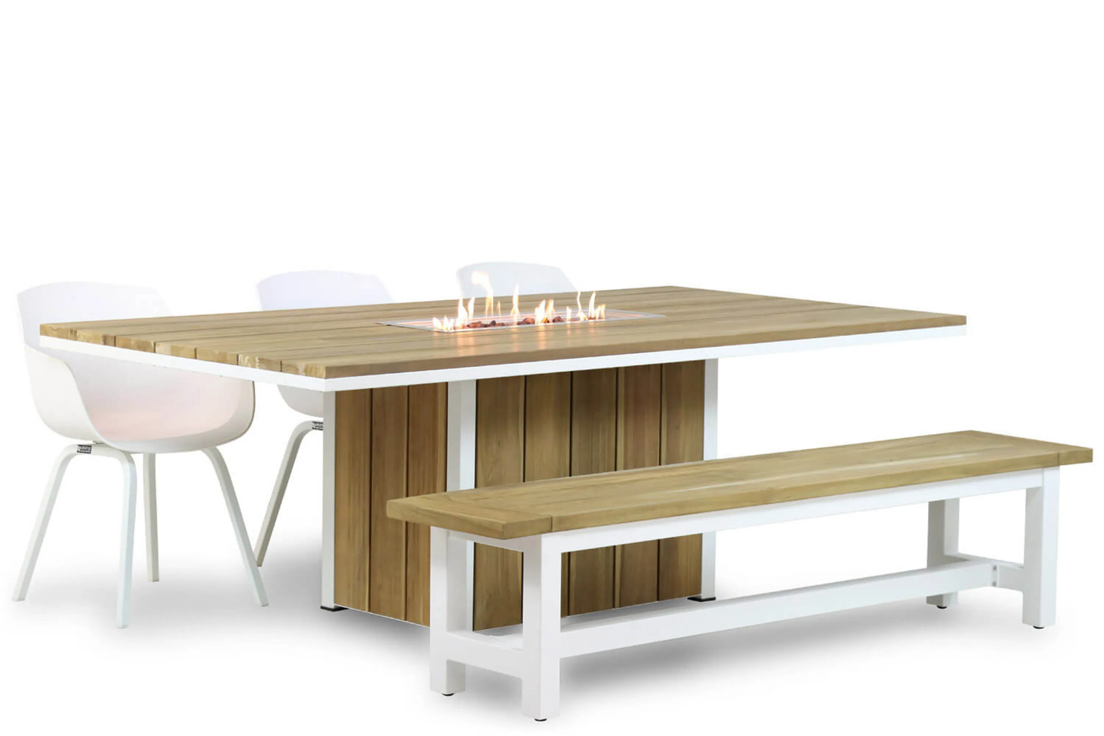 Lifestyle Garden Furniture Salina/Los Angeles/Seaside Tuinmeubel van Teak, Wit, 220 cm