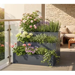 Westmann Talus Set | Pflanzkübel 3er-Set | Pflanztreppe - Anthrazit