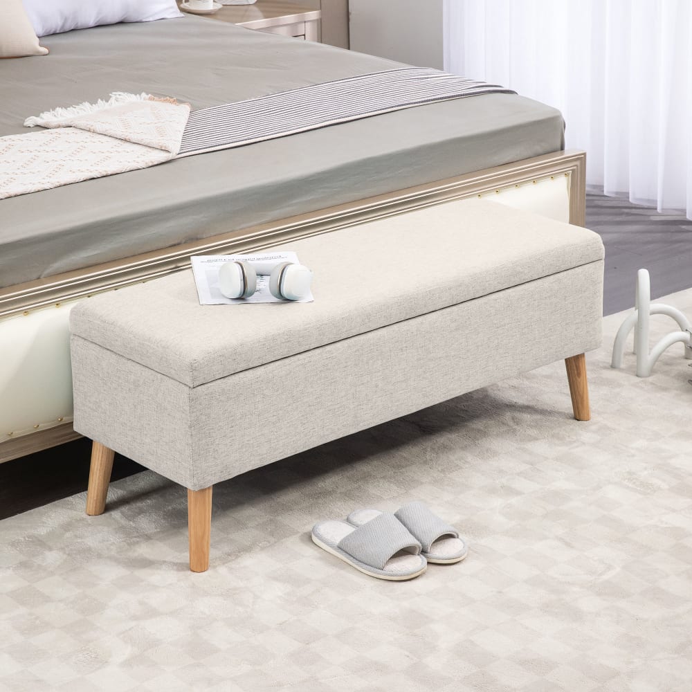 Homcom Banc coffre rembourré banquette aspect lin beige Beige 110x45x39cm