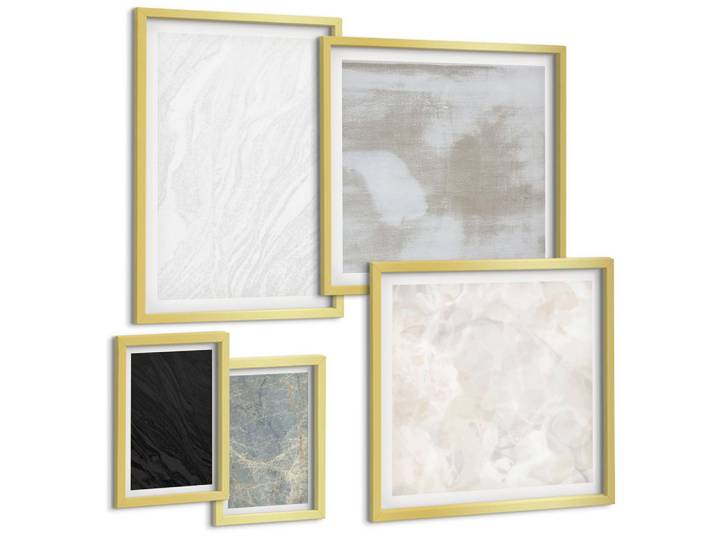 BILDER SET 5er Set - 50x50 cm & 20x30 cm & 40x60 cm Goldrahmen - Steintexturen