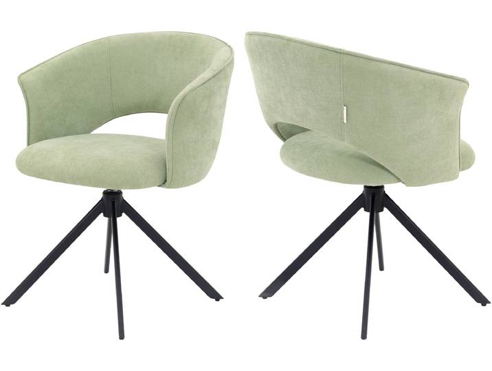 Armlehnstuhl TOM TAILOR HOME CURVY ARMCHAIR , grün (grün leaf, schwarz, schwarz, dwi 31 grün leaf), B:61,5cm H:78,5cm T:59cm, Metall, Stoff, Stühle, Armlehnstuhl, mit Armlehnen, drehbar, Rückholfunktion, Rückenausschnitt