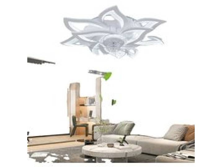 Ventilateur de plafond avec lumières design en forme de lotus réglage à 6 vitesses BLANC