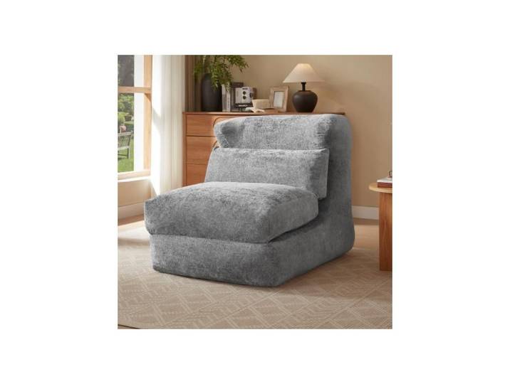 Fauteuil Relax En Chenille 90x118x86cm convertible d'un simple fauteuil en fauteuil inclinable Idéal Pour Salon Et Chambre -Gris