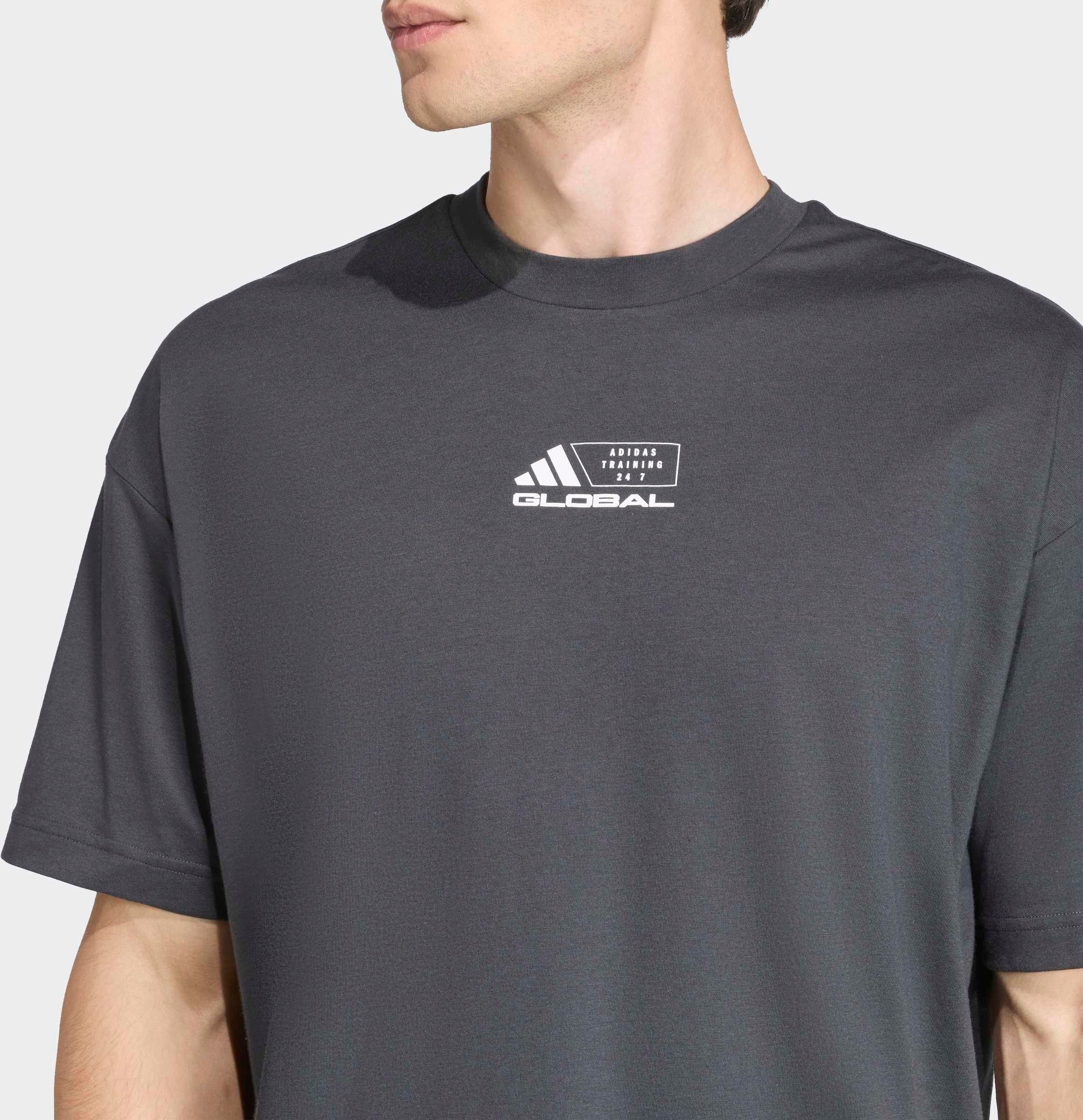 T-Shirt ADIDAS PERFORMANCE "POWER GRAPHIC", Herren, Gr. XXL, grau (carbon), Obermaterial: 65% Polyester, 35% Baumwolle, Shirts T-Shirt, sportlicher Stil, kurze Ärmel, mit CLIMACOOL Technologie carbon XXL