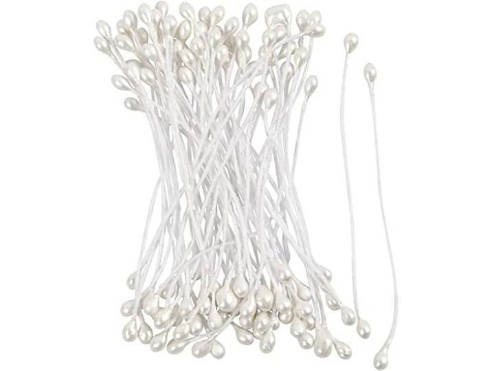 Bloemenstofvaten, L: 6,4 cm, D: 2 mm, 100 stk/1 Pck creotime wit